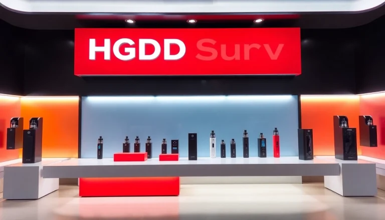Buy HQD Surv kaufen - sleek e-cigarette display showcasing various flavors and colors.
