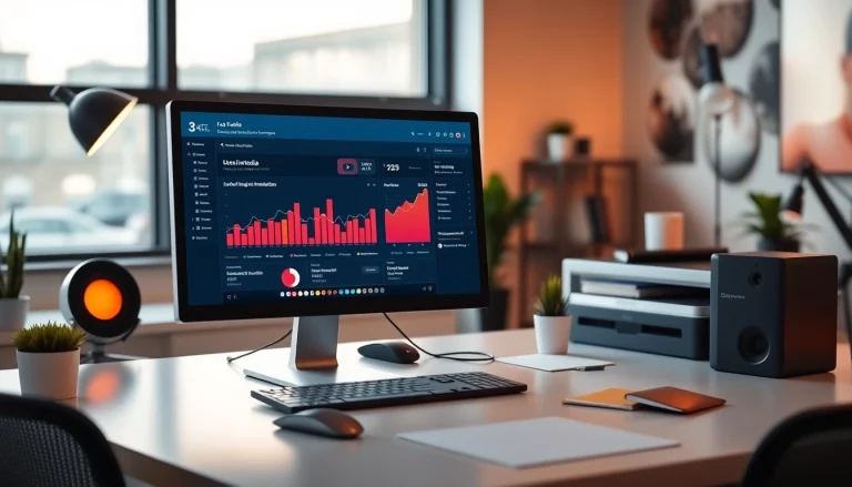 Elevate your skills with training social media in a vibrant workspace featuring tools for digital marketing.