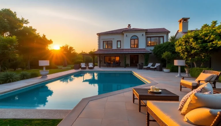 Showcasing a stunning villa sales property with beautiful gardens and a luxurious pool, inviting potential buyers.
