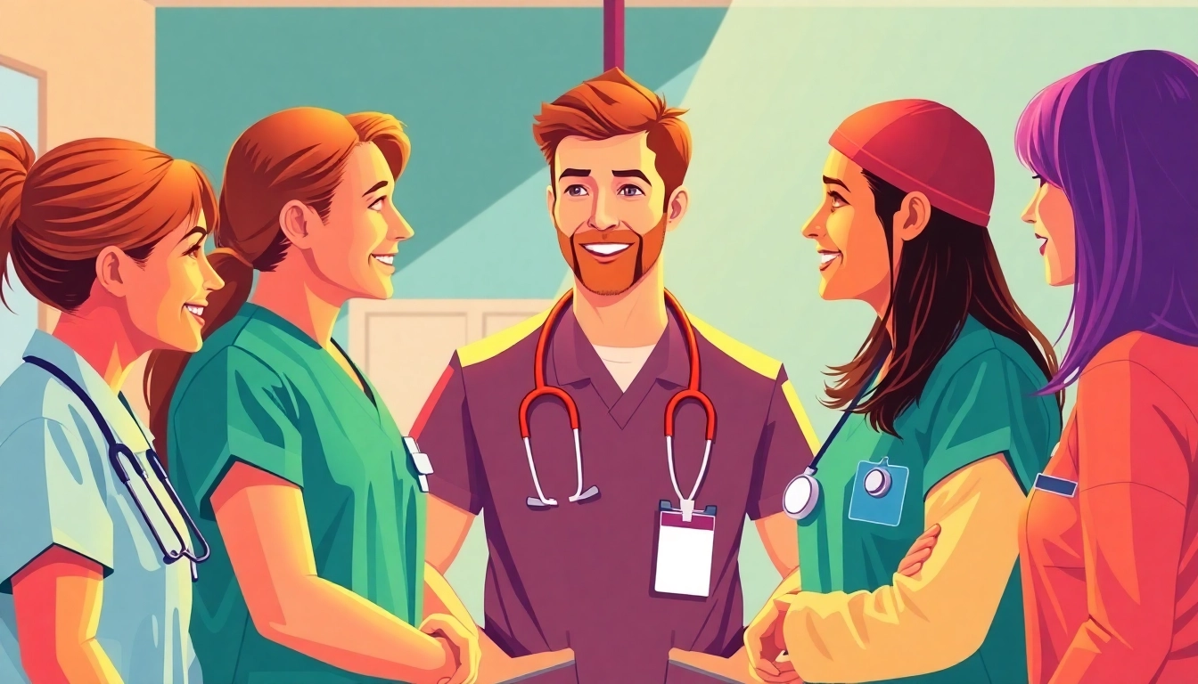 Explore pflege jobs in hamburg with a diverse team of healthcare professionals collaborating.
