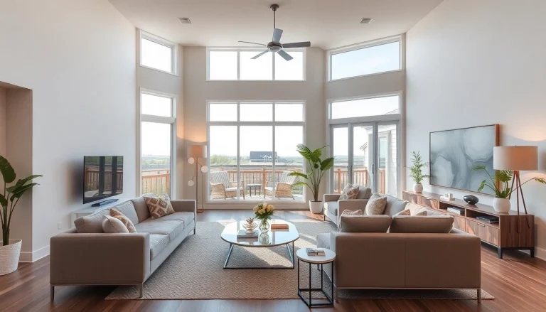 Experience New Home Construction near me with a stunning modern living room filled with natural light and contemporary design.