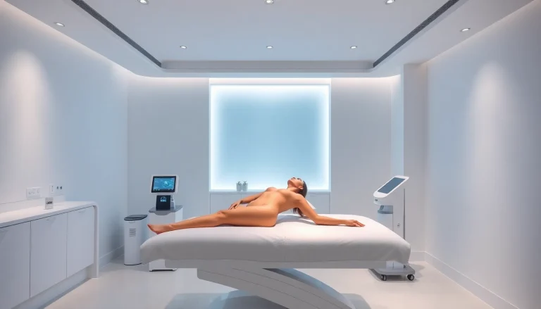 Experience effective body sculpting treatment in a serene, modern clinic setting, showcasing advanced technology.