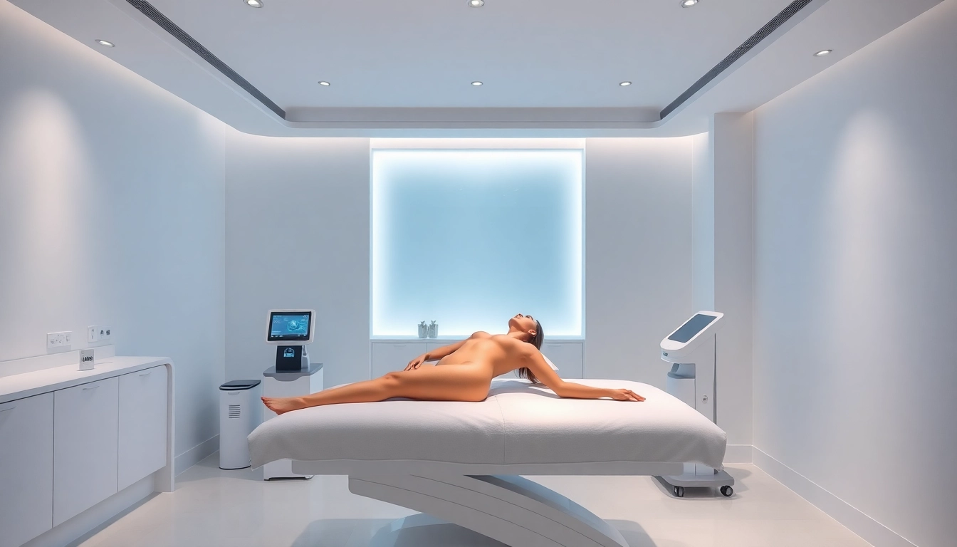 Experience effective body sculpting treatment in a serene, modern clinic setting, showcasing advanced technology.