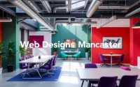 Showcasing expert web design Manchester services with a modern, vibrant office environment and collaborative team.