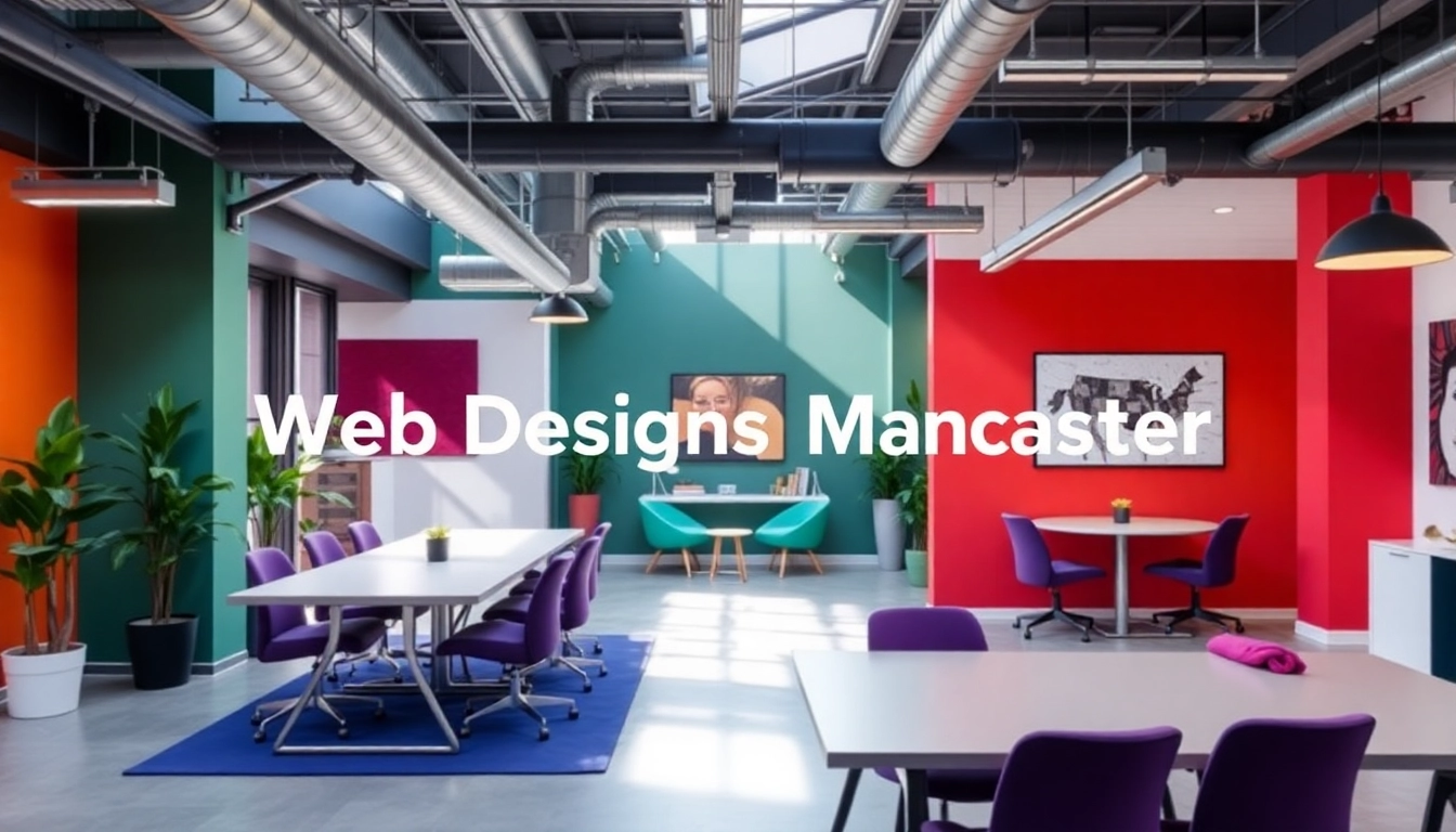 Showcasing expert web design Manchester services with a modern, vibrant office environment and collaborative team.