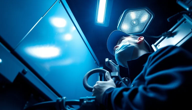 24/7 emergency truck repair service mechanic working on a truck during nighttime.