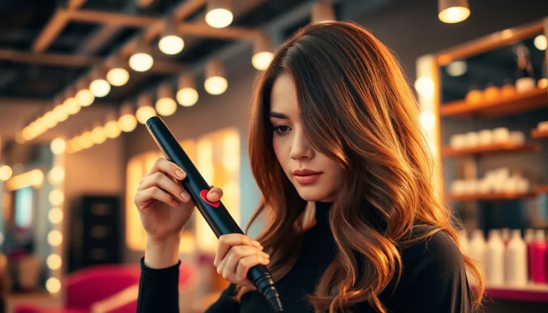Capture a stylist creating beautiful curls with a curling wand; More Information on hair styling techniques available.