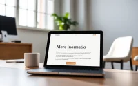 Discover engaging content on the page with More Information displayed prominently near a laptop.