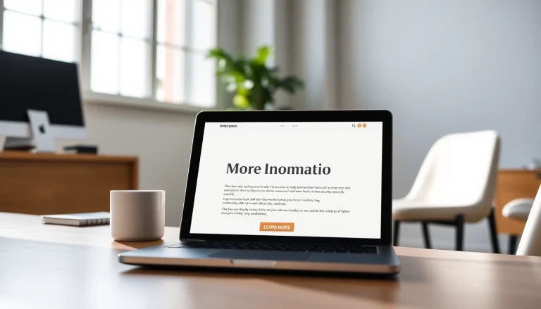Discover engaging content on the page with More Information displayed prominently near a laptop.