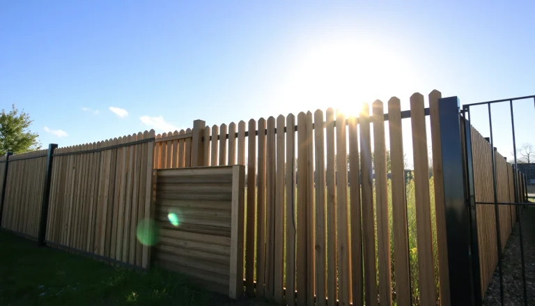Highlighting quality fencing Manchester installations with distinct wooden and metal designs in a serene garden.