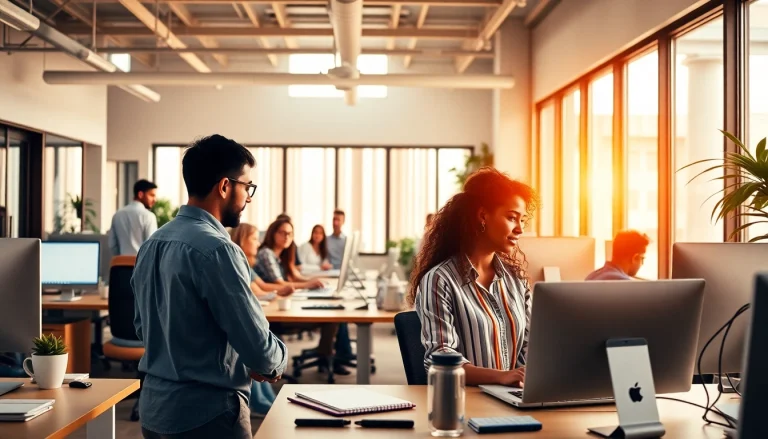 Enhancing productivité through collaboration in a bright office environment.