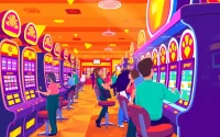 Engage with slot bet kecil in a vibrant casino setting featuring colorful slot machines and players enjoying low-stakes games.