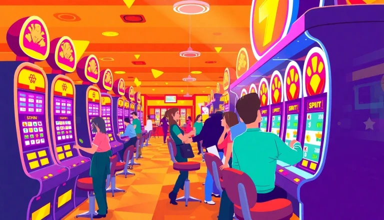 Engage with slot bet kecil in a vibrant casino setting featuring colorful slot machines and players enjoying low-stakes games.