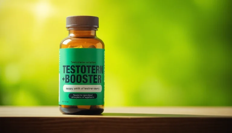 Showcasing Testosteron-Booster supplement bottle, emphasizing its vibrant health benefits and natural ingredients.