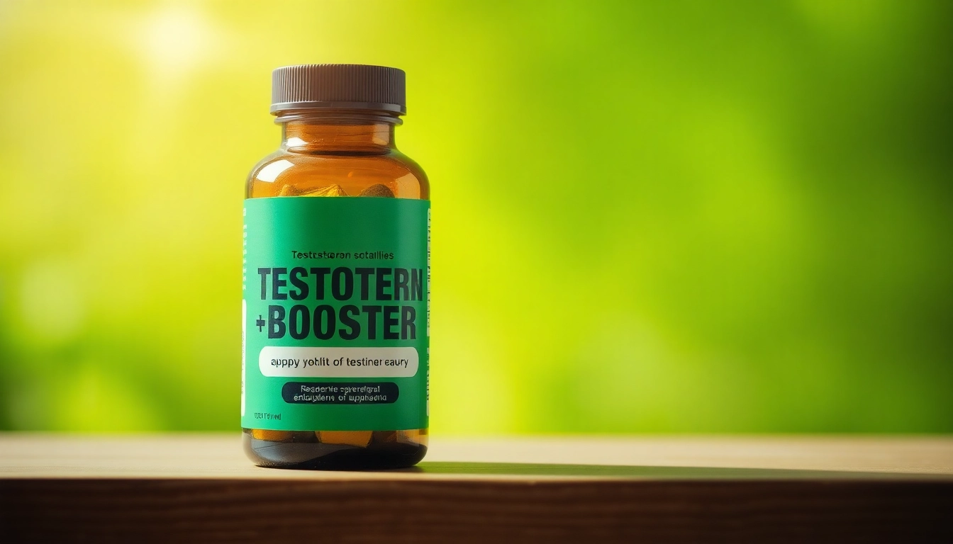Showcasing Testosteron-Booster supplement bottle, emphasizing its vibrant health benefits and natural ingredients.