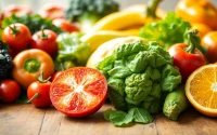 Healthlifeherald showcases vibrant fruits and vegetables promoting a healthy lifestyle on a wooden table.