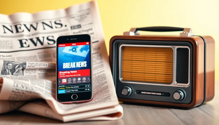 Engaging news-themed collage showcasing breaking news on various media platforms.