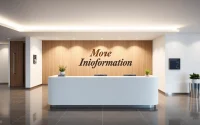 Get more information at a sleek, modern information desk with clear signage and bright ambiance.