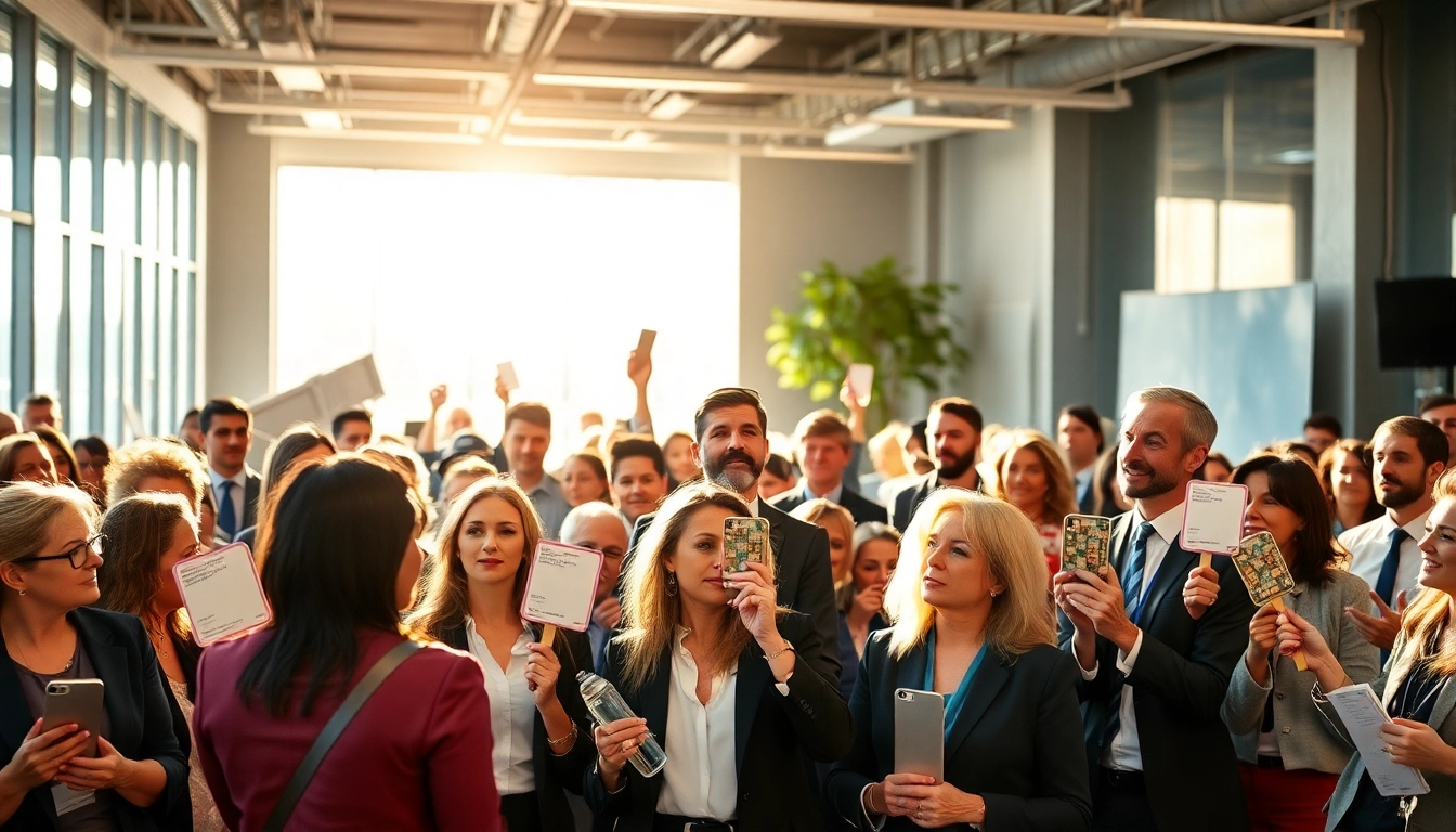 People bidding at an Immobilien ersteigern auction, showcasing a lively real estate environment with diverse participants.