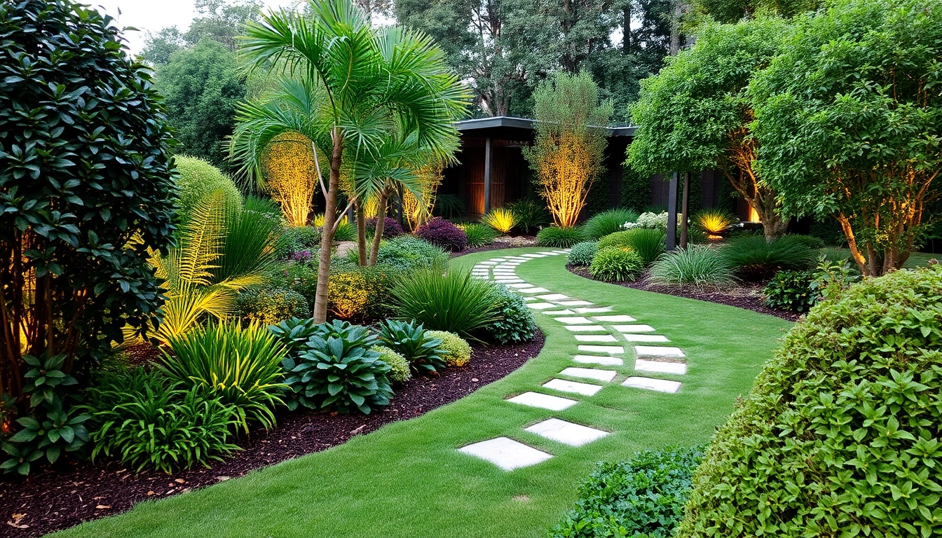 Capture the beauty of our landscape design service with a vibrant garden featuring lush greenery and elegant pathways.