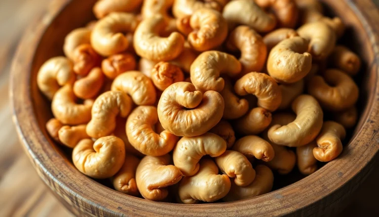 Enjoying crunchy Cashew Nuts displayed in a rustic bowl highlighting their rich, buttery texture.