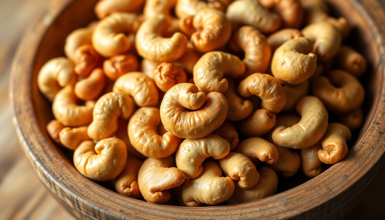 Enjoying crunchy Cashew Nuts displayed in a rustic bowl highlighting their rich, buttery texture.
