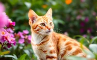 Playful Bengal cat thriving in a garden by a Registered Bengal Breeder showcasing its beautiful coat.