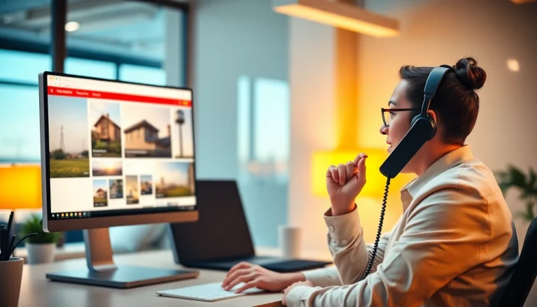 Professional cold caller providing real estate lead generation cold calling services over the phone in a modern office.