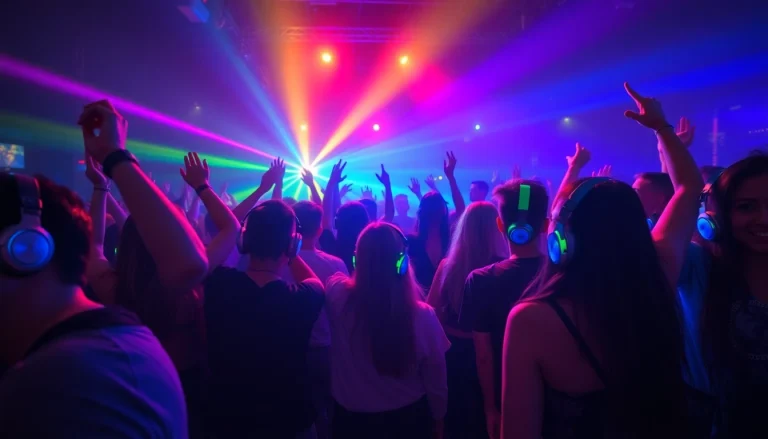 Rent silent disco equipment and enjoy a vibrant atmosphere with colorful headphones and LED lighting.