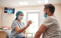 Vaccine Clinics offering friendly services with a nurse administering vaccines to patients.