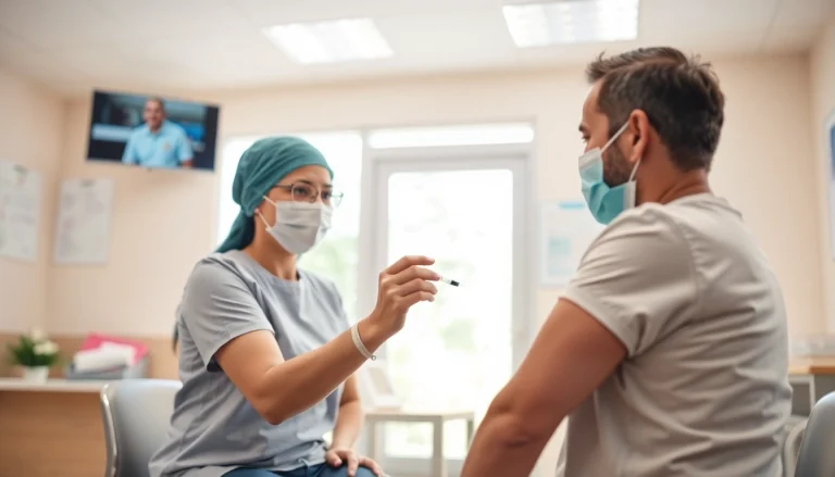 Vaccine Clinics offering friendly services with a nurse administering vaccines to patients.