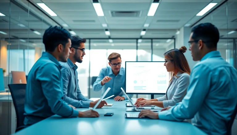 Collaboration among professionals at informaticsview.com analyzing data in a modern office environment.