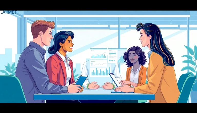 A Human AI Outreach agent engaging with users in a vibrant office, showcasing advanced communication techniques.