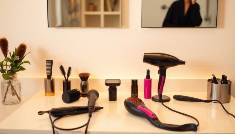 Stylish heat tools for hair displayed on a vanity, showcasing their sleek design and professional quality.