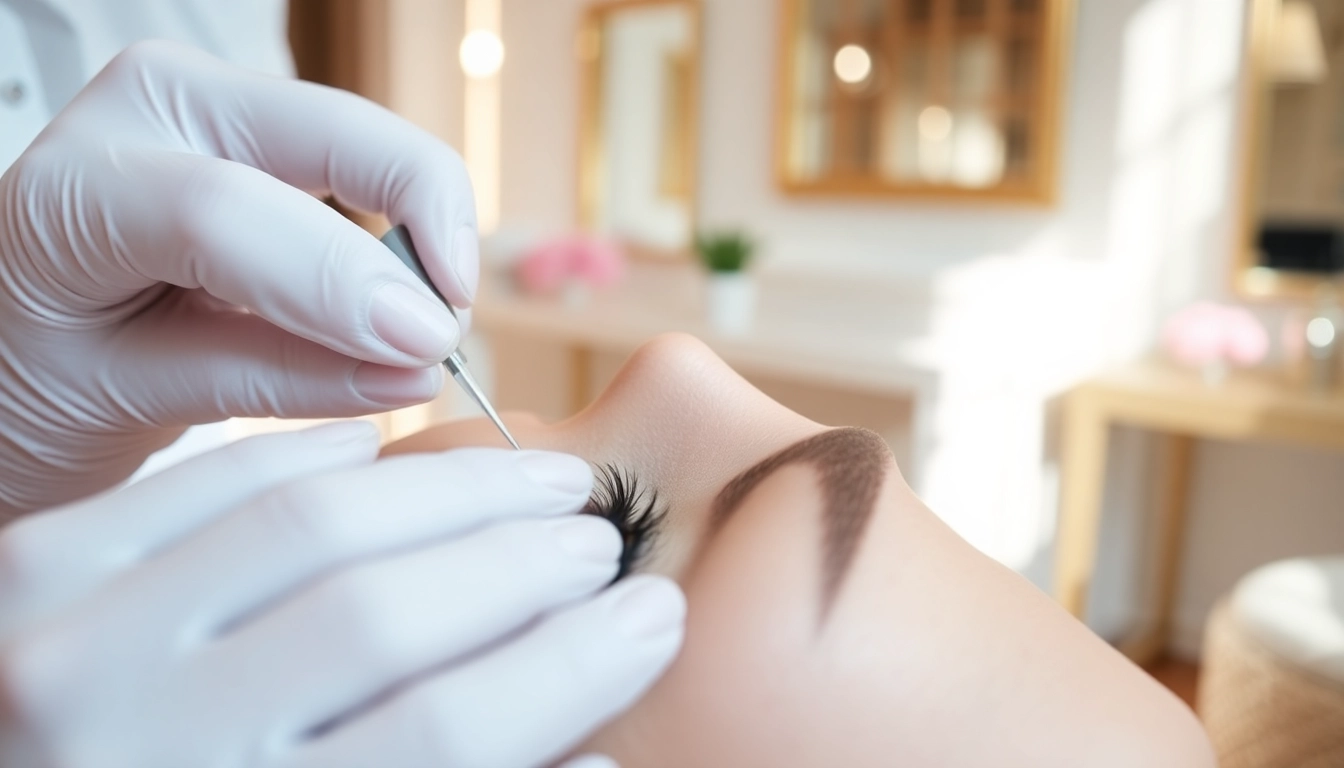 Enhance your look with lash extensions being expertly applied in a serene salon environment.
