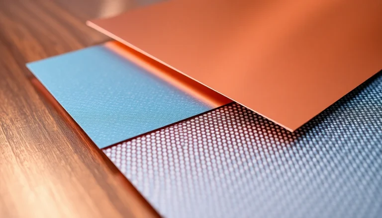 Showcasing electromagnetic shielding materials including copper sheets and metal foams, highlighting their unique textures and applications.