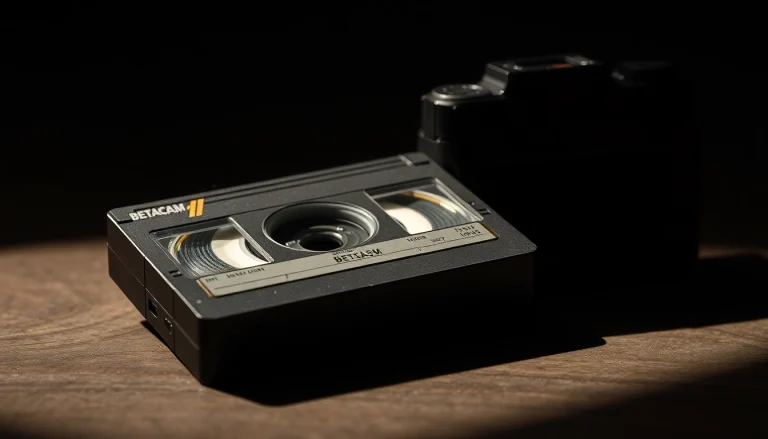 Transfer Betacam to Digital with expert precision; showcasing a Betacam tape beside a modern digital gadget.