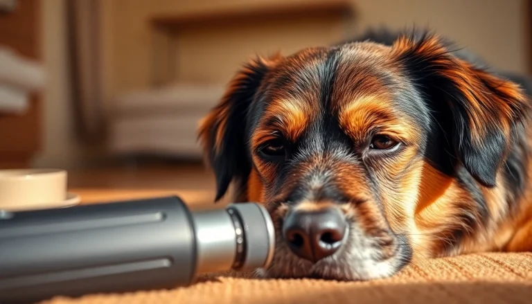 Calm dog being groomed with a quiet dog nail grinder, showcasing ease and comfort.