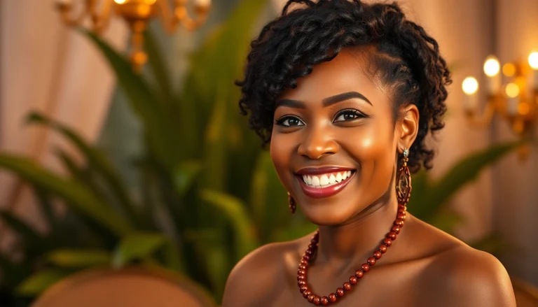 Toyin Abraham celebrating her achievements with vibrant colors and greenery