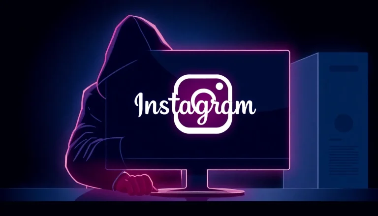 Instagram hacker silhouette using a computer to access Instagram accounts, depicting cyber threats and vulnerabilities.