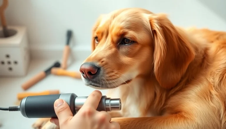 Grooming a relaxed dog with a quiet dog nail grinder ensuring a stress-free experience.