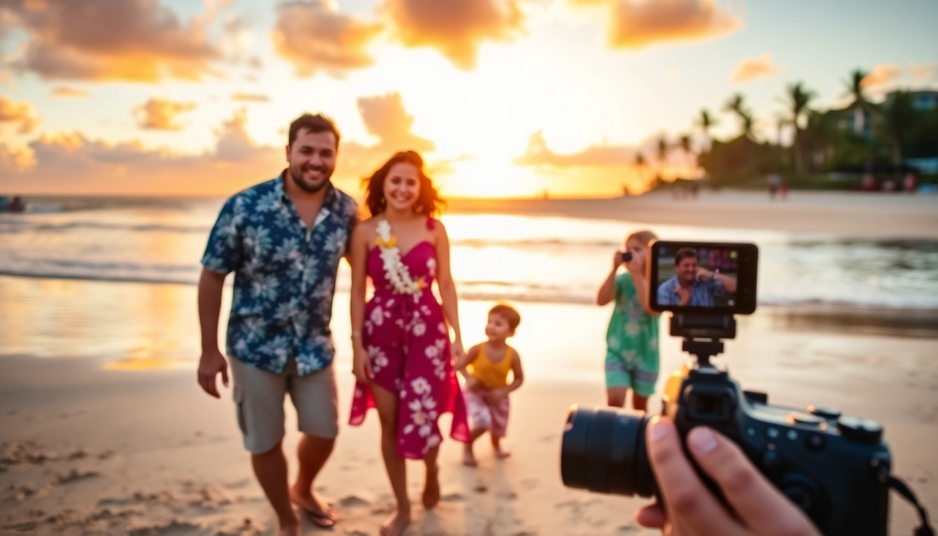 Hawaii family photographer capturing a joyful family moment on a sunset beach