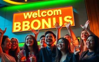 Celebrate your welcome bonus with joyful customers enjoying financial success in a vibrant setting.