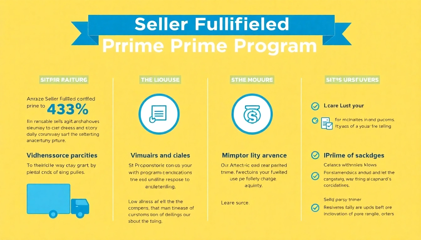 Showcase the advantages of Amazon seller fulfilled prime, highlighting its features and benefits for sellers in an engaging design.