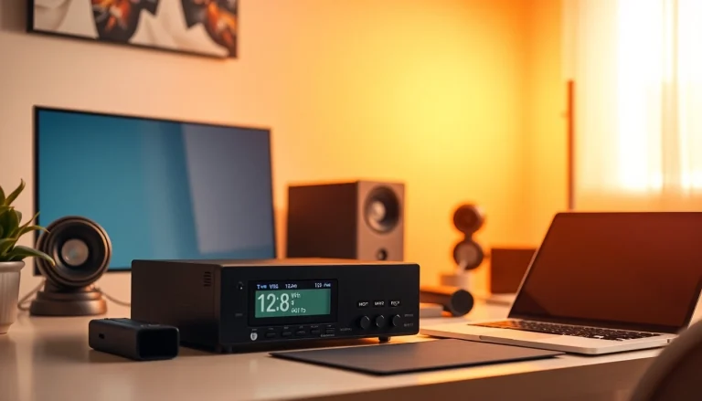 Digitally converting VHS to Digital using a modern converter with VHS tapes and a laptop on a desk.