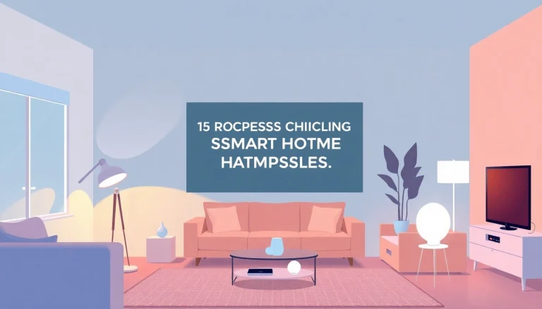 Showcase the best smart home gadgets prominently displayed in a stylish living room setting, enhancing comfort and convenience.
