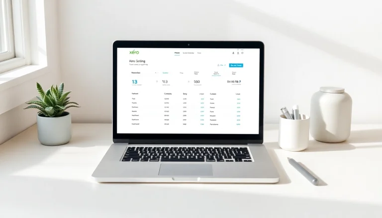 Xero accounting software interface showcased on a laptop in an organized workspace.