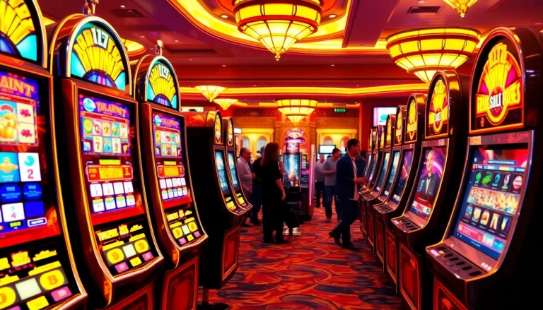 main slot demo game experience with colorful machines in a vibrant casino environment