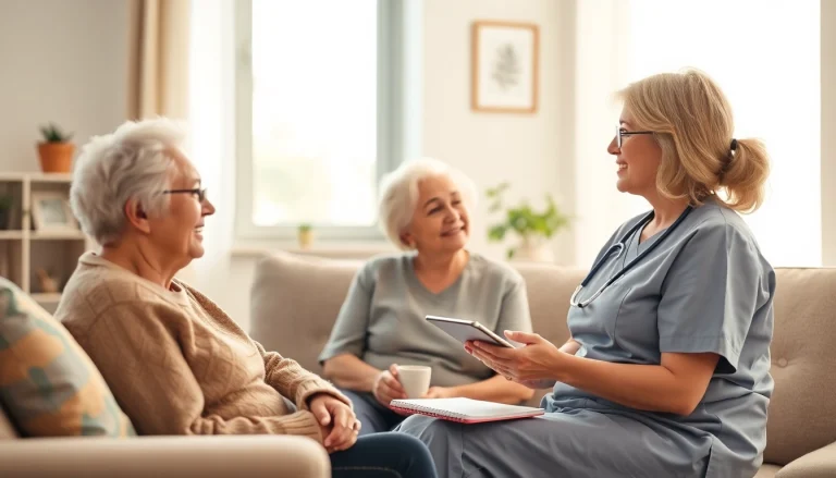 Pflegeberatung Köln: Caring nurse provides consultation to an elderly person in a warm home setting.