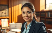 Abogada in her professional office, showcasing expertise and confidence.